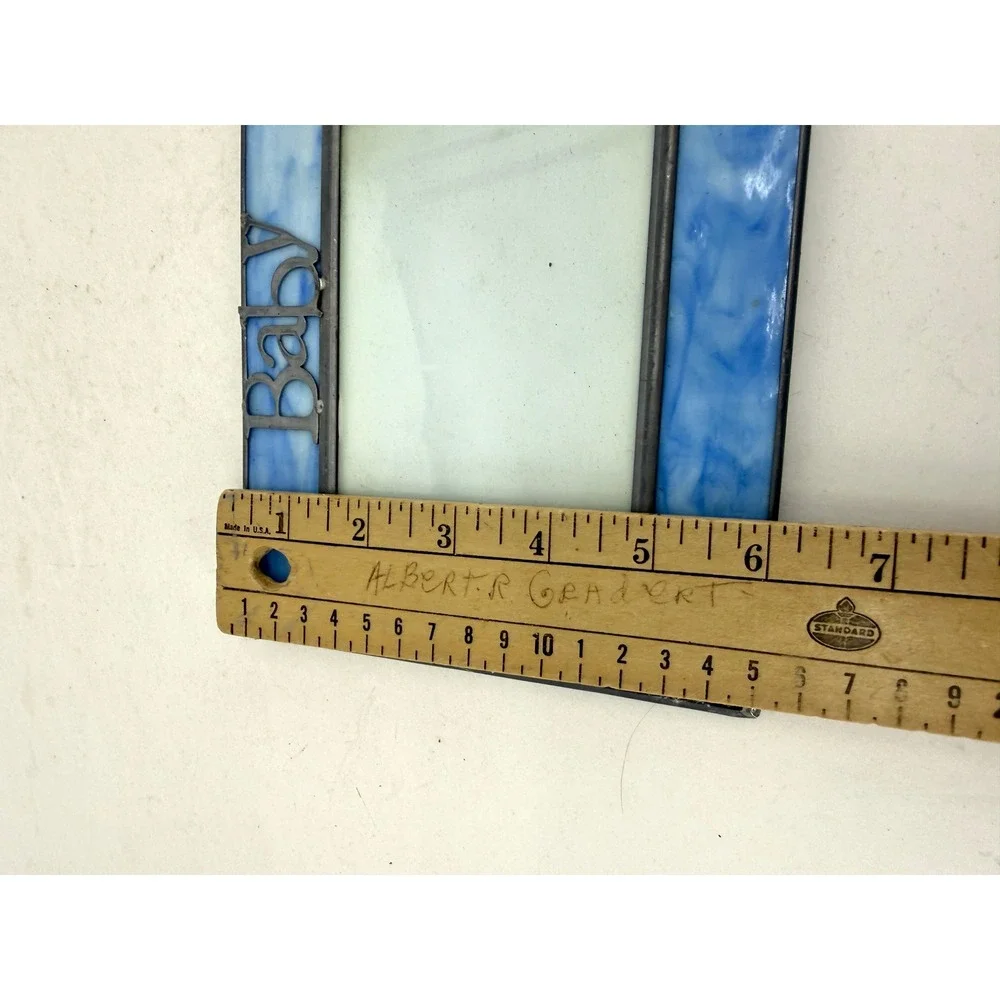 Stained Glass Baby Picture Frame‎ Blue Horizontal Photo Display Tabletop Decor